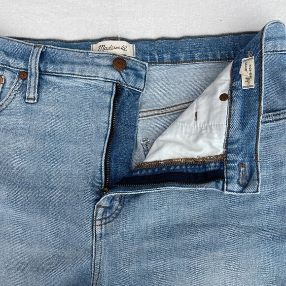 Madewell High-Rise Denim Shorts Frayed Hem Blue Wash Cotton Stretch Size 32 - Picture 7 of 13